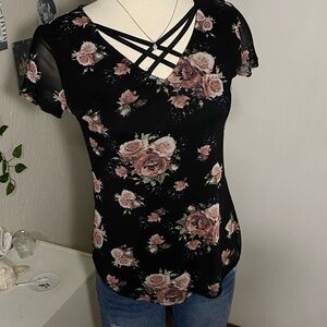 No Boundaries Black Floral Blouse